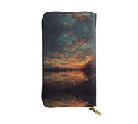 ESNAIUVCD River and The Great Sky Print Genuine Leather Women's,Men's Wallets,Multi-Functionclutch Purse,Zip Around Large Travel â€‹Mobile Phone Long â€‹Money Purses