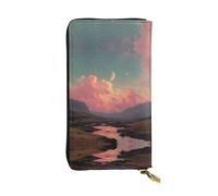ESNAIUVCD River and The Great Sky Print Genuine Leather Women's,Men's Wallets,Multi-Functionclutch Purse,Zip Around Large Travel Mobile Phone Long Money Purses