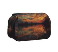 ESNAIUVCD River and The Great Sky Print Large Capacity Double Layer Pen Bag,Suitable for Boys, Girls and Adults,This Office Pen Bag with Compartment Design