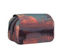ESNAIUVCD River and The Great Sky Print Large Capacity Double Layer Pen Bag,Suitable for Boys, Girls and Adults,This Office Pen Bag with Compartment Design
