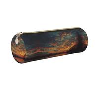 ESNAIUVCD River and The Great Sky Print Leather Cylindrical Zipper Pencil Case -Pu Leather, Multifunctional Stationery Storage, Suitable for Students