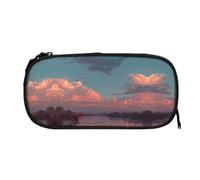 ESNAIUVCD River and The Great Sky Print Zipper Large Pencil Case,Durable Stationery Pencilcase Bag,Multifunctional Pencilcase Bag Penbag for School College Office Adult Girls and Boys