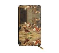 ESNAIUVCD Roast Chicken Hen Farm Print Genuine Leather Women's,Men's Wallets,Multi-Functionclutch Purse,Zip Around Large Travel â€‹Mobile Phone Long â€‹Money Purses