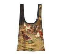 ESNAIUVCD Roast Chicken Hen Farm Print Reusable, Foldable,Washable Grocery Bags Foldable In A Pouch Eco Tote Shopping Bag,Daily Shopping Loading