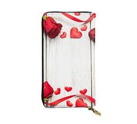 ESNAIUVCD Romance Rose Flower with Heart Petal Print Genuine Leather Women's,Men's Wallets,Multi-Functionclutch Purse,Zip Around Large Travel ​Mobile Phone Long ​Money Purses