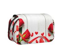 ESNAIUVCD Romance Rose Flower with Heart Petal Print Large Capacity Double Layer Pen Bag,Suitable for Boys, Girls and Adults,This Office Pen Bag with Compartment Design