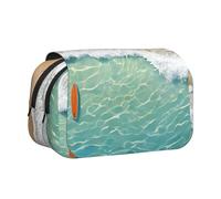 ESNAIUVCD Romantic Beach Pattern Print Large Capacity Double Layer Pen Bag,Suitable for Boys, Girls and Adults,This Office Pen Bag with Compartment Design
