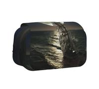 ESNAIUVCD Sailing Ship in Storm Print Large Capacity Double Layer Pen Bag,Suitable for Boys, Girls and Adults,This Office Pen Bag with Compartment Design