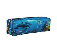 ESNAIUVCD Sea Blue Marine Life Print Leather Pencil Case Zippered Pouch Portable Large Capacity Stationery Organizer Cosmetic Bag for School Office(2pcs)