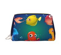 ESNAIUVCD Sea Life Print Makeup Bag, Cosmetic Bag,Women Pu Leather Cosmetic Bags with Wrist Strap Travel Toiletry Pouch Makeup Bag