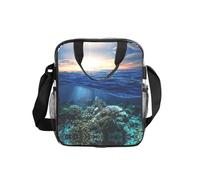 ESNAIUVCD Sea Turtle Floating Up And Over Coral Print Men Women Transparent Pvc Shopping Bag Waterproof See Through Bag,With Handles For Lunch