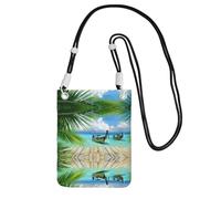 ESNAIUVCD Seaside Boat Coconut Leaves Print Carry A Mobile Phone Bag Diagonally,Crossbody Bag,Suitable for Carrying Mobile Phone Change, Etc