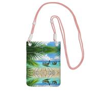 ESNAIUVCD Seaside Boat Coconut Leaves Print Carry A Mobile Phone Bag Diagonally,Crossbody Bag,Suitable for Carrying Mobile Phone Change, Etc