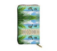 ESNAIUVCD Seaside Boat Coconut Leaves Print Genuine Leather Women's,Men's Wallets,Multi-Functionclutch Purse,Zip Around Large Travel â€‹Mobile Phone Long â€‹Money Purses