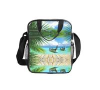 ESNAIUVCD Seaside Boat Coconut Leaves Print Men Women Transparent Pvc Shopping Bag Waterproof See Through Bag,With Handles For Lunch