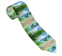 ESNAIUVCD Seaside Boat Coconut Leaves Print Mens Tie Men'S Novelty Printed Necktie Formal Party Wedding Gift Ties For Men