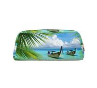 ESNAIUVCD Seaside Boat Coconut Leaves Print Pencil Bag Zipper Large Pencil Bag Work Travel - Multifunctional Pencil Case,Makeup Bag