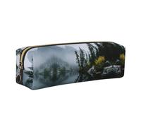 ESNAIUVCD Serene Lake Reflection Print Leather Pencil Case Zippered Pouch Portable Large Capacity Stationery Organizer Cosmetic Bag for School Office(2pcs)