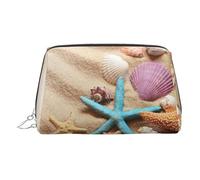 ESNAIUVCD Shells On The Beach Print Makeup Bag, Cosmetic Bag,Women Pu Leather Cosmetic Bags with Wrist Strap Travel Toiletry Pouch Makeup Bag