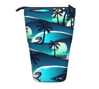 ESNAIUVCD Skateboard with Palm Trees Print Personalized Retractable Pencil Case, Custom Signature Name Pencil Pouch for Students Kids Adults for School Office