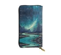 ESNAIUVCD Sky Mountains and Rivers Print Genuine Leather Women's,Men's Wallets,Multi-Functionclutch Purse,Zip Around Large Travel Mobile Phone Long Money Purses