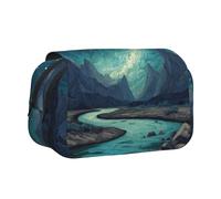 ESNAIUVCD Sky Mountains and Rivers Print Large Capacity Double Layer Pen Bag,Suitable for Boys, Girls and Adults,This Office Pen Bag with Compartment Design