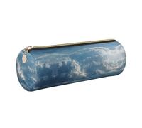ESNAIUVCD Snow Mountain Cloud Sea Print Leather Cylindrical Zipper Pencil Case -Pu Leather, Multifunctional Stationery Storage, Suitable for Students