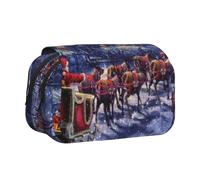 ESNAIUVCD Snow Night Santa and Deer Print Large Capacity Double Layer Pen Bag,Suitable for Boys, Girls and Adults,This Office Pen Bag with Compartment Design