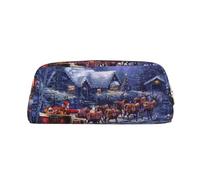 ESNAIUVCD Snow Night Santa and Deer Print Pencil Bag Zipper Large Pencil Bag Work Travel - Multifunctional Pencil Case,Makeup Bag