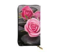 ESNAIUVCD Spa Stone and Rose Flowers Print Genuine Leather Women's,Men's Wallets,Multi-Functionclutch Purse,Zip Around Large Travel â€‹Mobile Phone Long â€‹Money Purses