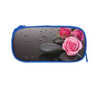 ESNAIUVCD Spa Stone and Rose Flowers Print Zipper Large Pencil Case,Durable Stationery Pencilcase Bag,Multifunctional Pencilcase Bag Penbag for School College Office Adult Girls and Boys