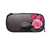 ESNAIUVCD Spa Stone and Rose Flowers Print Zipper Large Pencil Case,Durable Stationery Pencilcase Bag,Multifunctional Pencilcase Bag Penbag for School College Office Adult Girls and Boys