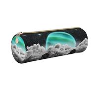 ESNAIUVCD Space and Moon Print Leather Cylindrical Zipper Pencil Case -Pu Leather, Multifunctional Stationery Storage, Suitable for Students