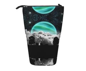 ESNAIUVCD Space and Moon Print Personalized Retractable Pencil Case, Custom Signature Name Pencil Pouch for Students Kids Adults for School Office