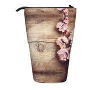 ESNAIUVCD Spring Blossom On Wooden Table Print Personalized Retractable Pencil Case, Custom Signature Name Pencil Pouch for Students Kids Adults for School Office