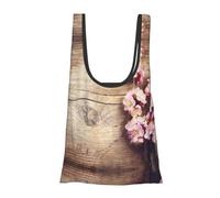ESNAIUVCD Spring Blossom On Wooden Table Print Reusable, Foldable,Washable Grocery Bags Foldable In A Pouch Eco Tote Shopping Bag,Daily Shopping Loading