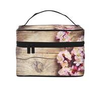 ESNAIUVCD Spring Blossom On Wooden Table Print Toiletry Bag Large Cosmetic Bag Travel Makeup Bag Organizer for Women
