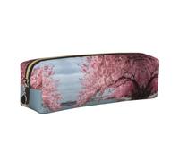 ESNAIUVCD Spring Cherry Blossoms Print Leather Pencil Case Zippered Pouch Portable Large Capacity Stationery Organizer Cosmetic Bag for School Office(2pcs)