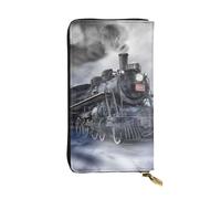 ESNAIUVCD Steam Train Clouds Print Genuine Leather Women's,Men's Wallets,Multi-Functionclutch Purse,Zip Around Large Travel â€‹Mobile Phone Long â€‹Money Purses