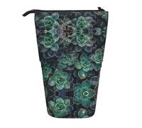 ESNAIUVCD Succulent Plants Print Personalized Retractable Pencil Case, Custom Signature Name Pencil Pouch for Students Kids Adults for School Office