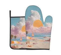 ESNAIUVCD Summer Beach Print Oven Mitts And Pot Holders Sets 7"X11" Kitchen Essentials 2-Piece Set Bbq, Baking