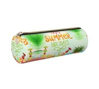 ESNAIUVCD Summer Holidays Print Leather Cylindrical Zipper Pencil Case -Pu Leather, Multifunctional Stationery Storage, Suitable for Students