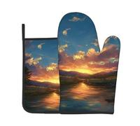 ESNAIUVCD Summer Sunset Print Oven Mitts And Pot Holders Sets 7"X11" Kitchen Essentials 2-Piece Set Bbq, Baking