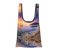 ESNAIUVCD Sun Rise On The Beach Print Reusable, Foldable,Washable Grocery Bags Foldable In A Pouch Eco Tote Shopping Bag,Daily Shopping Loading