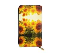 ESNAIUVCD Sunflower Field On Bright Sunshine Print Genuine Leather Women's,Men's Wallets,Multi-Functionclutch Purse,Zip Around Large Travel â€‹Mobile Phone Long â€‹Money Purses