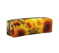 ESNAIUVCD Sunflower Field On Bright Sunshine Print Leather Pencil Case Zippered Pouch Portable Large Capacity Stationery Organizer Cosmetic Bag for School Office(2PCS)