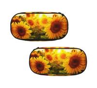 ESNAIUVCD Sunflower Field On Bright Sunshine Print Portable Pencil Pen Case Print Stationery Storage Bag Pouch Purse for Teenage Boys Student