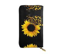 ESNAIUVCD Sunflower Floral Butterflies Art Print Genuine Leather Women's,Men's Wallets,Multi-Functionclutch Purse,Zip Around Large Travel â€‹Mobile Phone Long â€‹Money Purses