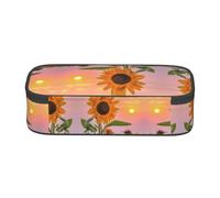ESNAIUVCD Sunflower with Sunset Print Pencil Case for Kids,School Pen Bags Large Capacity Pencil Elementary School Pen Case Children Stationery Bags