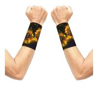 ESNAIUVCD Sunflowers Painting Print Compression Wrist Sleeve Tennis Carpal Tunnel Wrist Brace Elastic Relieve Stiff Wrist Support Sweat Wristband Sports Exercise(2 Pair)